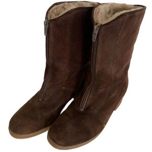 Vtg Bama Lams Echtes Lammfell Suede Sheepskin Lined Sz 8 US Wide Boot Zip German